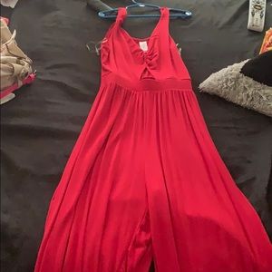 Red tie front pant romper